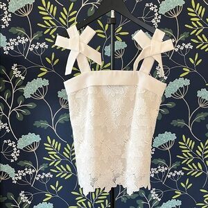 Banana Republic Limited Edition White Floral Lace Bow Strap Top XS